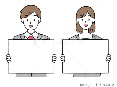 笑顔でホワイトボードを持つ男女のビジネスパーソンイラスト 笑顔でホワイトボードを持つ男女のビジネスパーソンイラスト 105967012