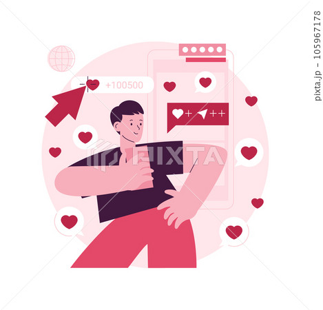 Likes addiction abstract concept vector illustration. Addicted to likes, thumbs-up dependence, social media madness, selfie addiction, posting photos, self esteem problem abstract metaphor. 105967178