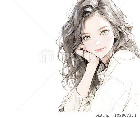 キレイなお姉さんの水彩画風イラスト（Generative AI） 105967331