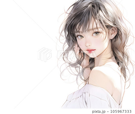キレイなお姉さんの水彩画風イラスト（Generative AI）のイラスト素材