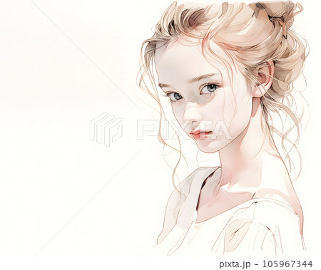 キレイなお姉さんの水彩画風イラスト（Generative AI）のイラスト素材
