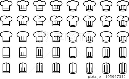 モノクロのコック帽のベクターイラストセット モノクロのコック帽のベクターイラストセット 105967352