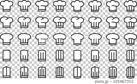 モノクロのコック帽のベクターイラストセット モノクロのコック帽のベクターイラストセット 105967352