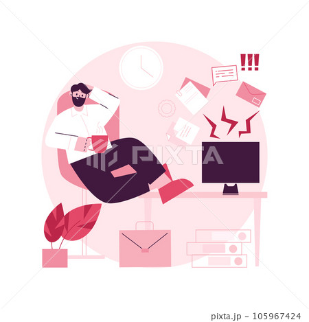 Procrastination abstract concept vector illustration. Unprofitable time spending, useless pastime, bored in office, avoidance of working, lack of motivation, professional burnout abstract metaphor. Procrastination abstract concept vector illustration. Unprofitable time spending, useless pastime, bored in office, avoidance of working, lack of motivation, professional burnout abstract metaphor. 105967424