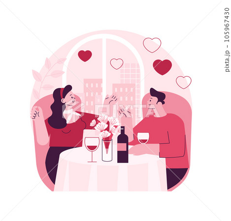 Romantic date abstract concept vector illustration. First date, romantic relationship, love story, Valentine day, give flower, couple fine dinning, celebrate dating anniversary abstract metaphor. Romantic date abstract concept vector illustration. First date, romantic relationship, love story, Valentine day, give flower, couple fine dinning, celebrate dating anniversary abstract metaphor. 105967430