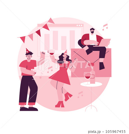 Corporate party abstract concept vector illustration. Colleagues get together, office party plan, team building activity, corporate event idea, entertainment service, catering abstract metaphor. 105967455