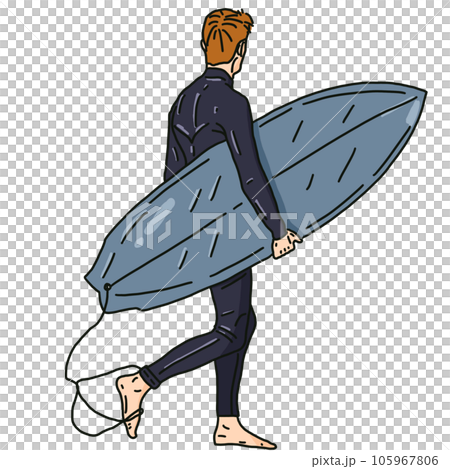 side view of man holding surfboardのイラスト素材 [105967806