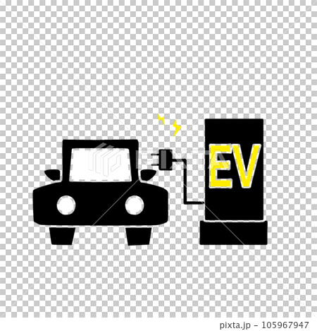 電動汽車的插圖。告知電動汽車和充電地點的標記 電動汽車的插圖。告知電動汽車和充電地點的標記 105967947