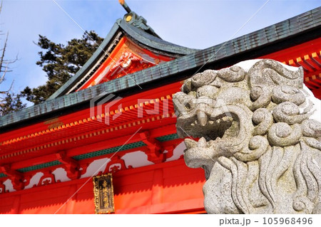 赤城神社　拝殿　狛犬　群馬県　赤城山　大洞赤城神社　冬　 105968496