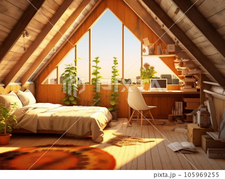 Modern interior design Triangle attic room in modern vintage style Modern interior design Triangle attic room in modern vintage style 105969255