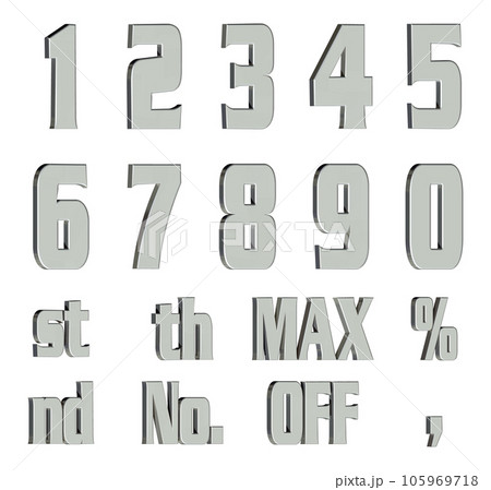 3D Font Pack 5［Number/立体文字/数字］シルバー,銀 105969718