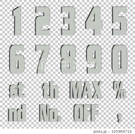 3D Font Pack 5［Number/立体文字/数字］シルバー,銀 105969718