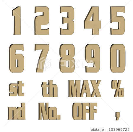 3D Font Pack 5［Number/立体文字/数字］ゴールド,金 105969723