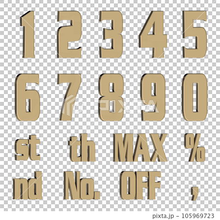 3D Font Pack 5［Number/立体文字/数字］ゴールド,金 105969723