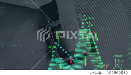 Image of data processing over hand using smartwatch 105969889