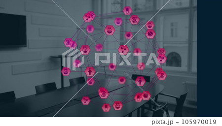 Image of globe with connections and data processing over office Image of globe with connections and data processing over office 105970019