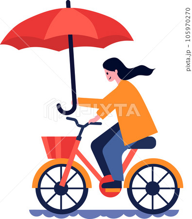 Hand Drawn beautiful woman riding a bicycle and holding an umbrella in flat style Hand Drawn beautiful woman riding a bicycle and holding an umbrella in flat style 105970270