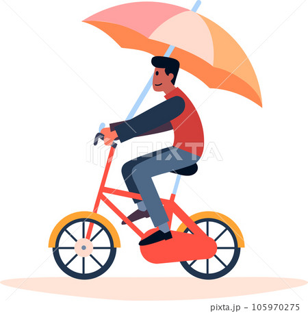 Hand Drawn man riding a bicycle and holding an umbrella in flat style Hand Drawn man riding a bicycle and holding an umbrella in flat style 105970275