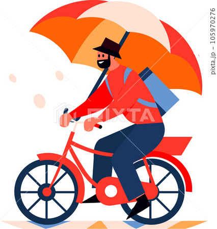 Hand Drawn man riding a bicycle and holding an umbrella in flat style Hand Drawn man riding a bicycle and holding an umbrella in flat style 105970276