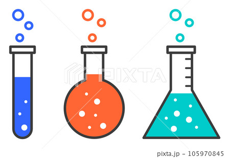 薬品や液体の実験用で使用するガラス製フラスコのイラスト 105970845