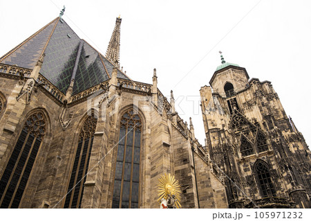An ancient Catholic cathedral in the Gothic style in Europe 105971232