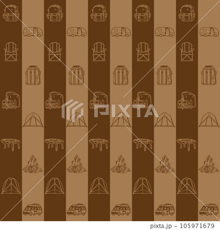 Camping element line art block pattern seamless vector on brown background , camping pattern seamless 105971679