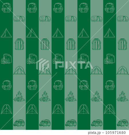 Camping element line art block pattern seamless vector on green background , camping pattern seamless Camping element line art block pattern seamless vector on green background , camping pattern seamless 105971680
