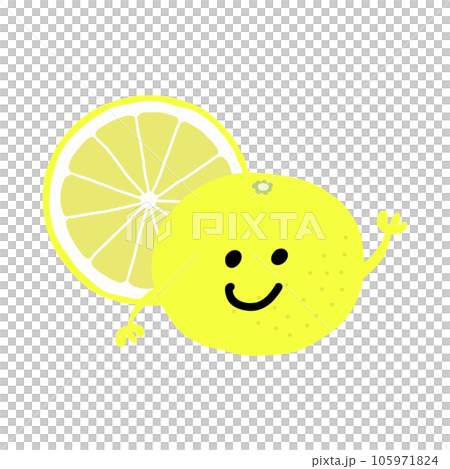 グレープフルーツのキャラクター手描きカラーイラスト素材 105971824