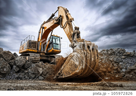 掘削作業をするショベルカー、生成AI 掘削作業をするショベルカー、生成AI 105972826