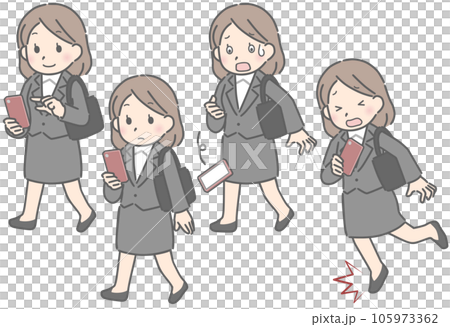 Various walking smartphones, a young woman in a suit 105973362