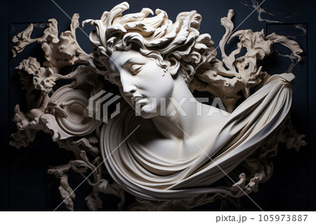 Greek statue woman bust on black background. Generative AI 105973887