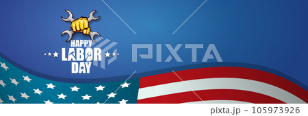labor day Usa vector label or horizontal background. vector happy labor day poster or horizontal banner with clenched fist isolated on usa flag background . Labor union icon labor day Usa vector label or horizontal background. vector happy labor day poster or horizontal banner with clenched fist isolated on usa flag background . Labor union icon 105973926