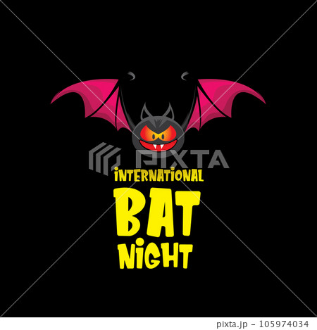 International bat night banner or poster with cartoon bat on black night background. International bat night Vector illustration 105974034