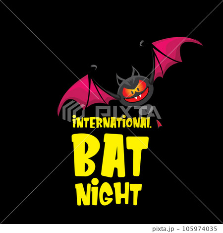 International bat night banner or poster with cartoon bat on black night background. International bat night Vector illustration 105974035