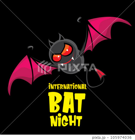 International bat night banner or poster with cartoon bat on black night background. International bat night Vector illustration 105974036