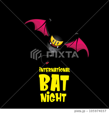 International bat night banner or poster with cartoon bat on black night background. International bat night Vector illustration 105974037