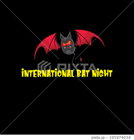 International bat night banner or poster with cartoon bat on black night background. International bat night Vector illustration 105974038