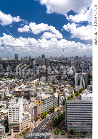 《東京都》スカイツリーと夏空の東京都市風景 105975735