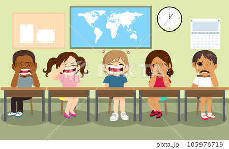 Upset Children Sitting Back To School Crying Upset Children Sitting Back To School Crying 105976719