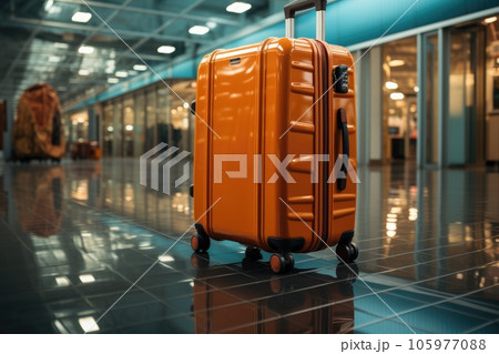 Suitcase in empty airport corridor. Travel concept. Suitcase in empty airport corridor. Travel concept. 105977088