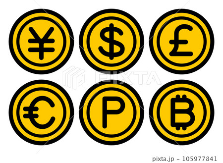 お金のコインのアイコン（円・ドル・ユーロ・ポンド・ビットコイン・ポイント） 105977841