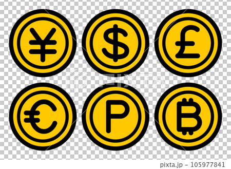 お金のコインのアイコン（円・ドル・ユーロ・ポンド・ビットコイン・ポイント） 105977841