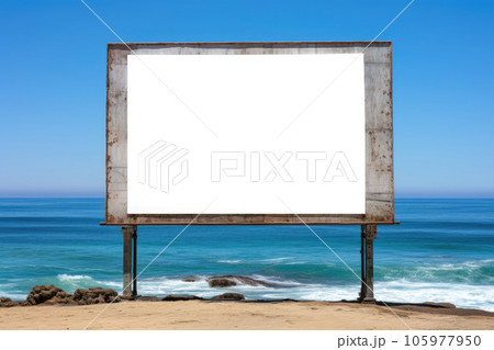A large street billboard for advertising against the background of the sea and rocks A large street billboard for advertising against the background of the sea and rocks 105977950