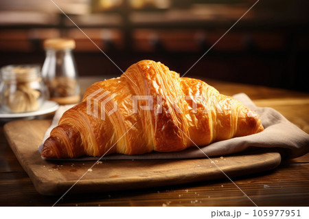 Crispy croissants on a wooden board 105977951