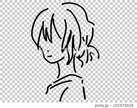 Simple line drawing of a cute woman / hand-drawn illustration material 105978026