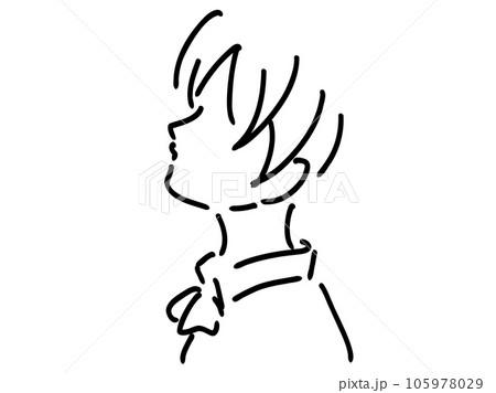 かわいい女性のシンプルな線画／手描きイラスト素材 105978029