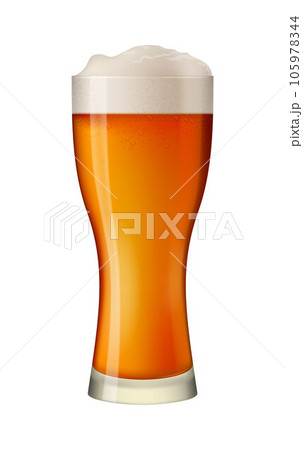 Dark beer in tall glass. Alcohol beverage in mug. Pint of gold lager with foam. Pub symbol. Excellent photo-realistic vector illustration isolated on white background 105978344