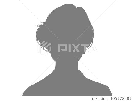 ショートヘアの女性の顔正面の上半身シルエット 105978389