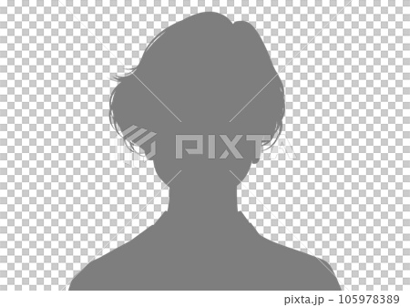 ショートヘアの女性の顔正面の上半身シルエット 105978389