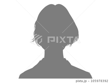 ショートボブの女性の顔正面の上半身シルエット 105978392